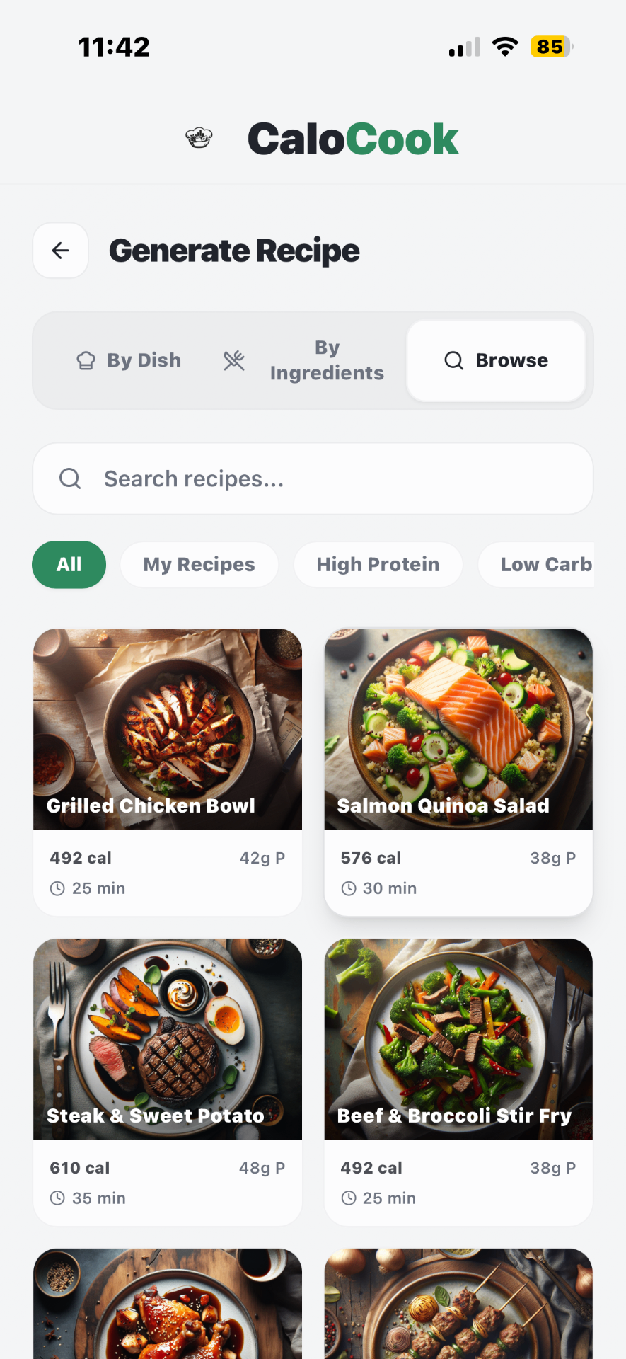 CaloCook recipe browser