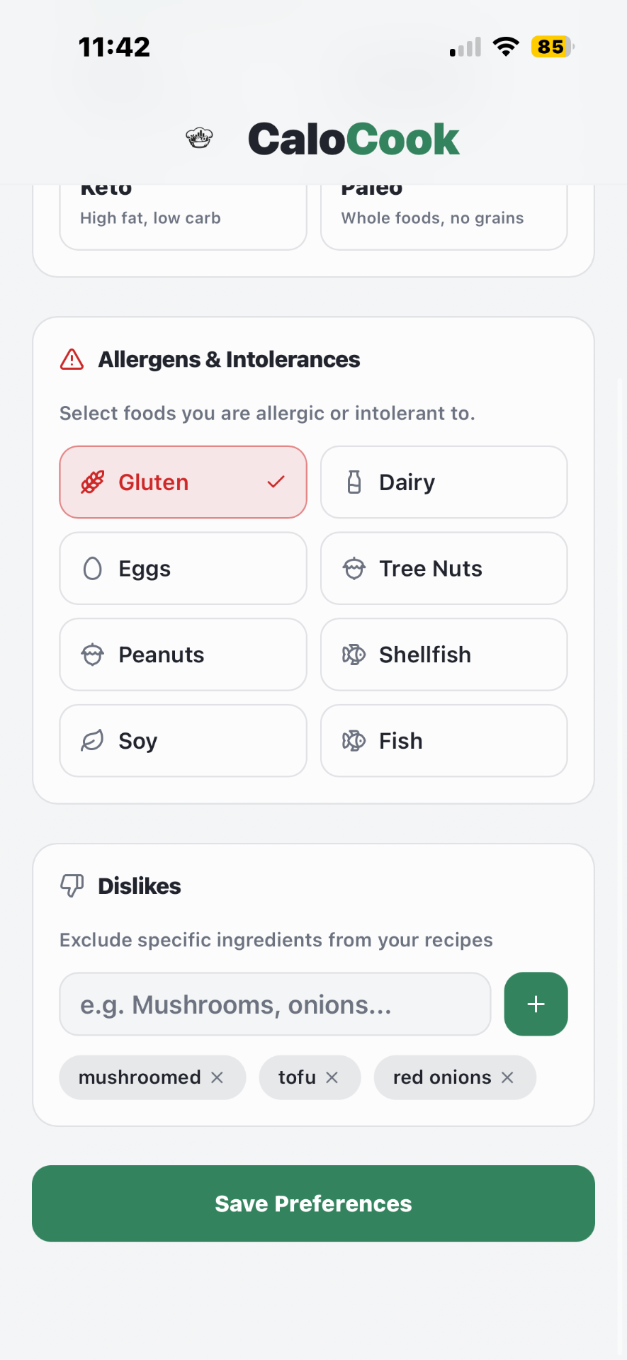 Disliked Foods screenshot