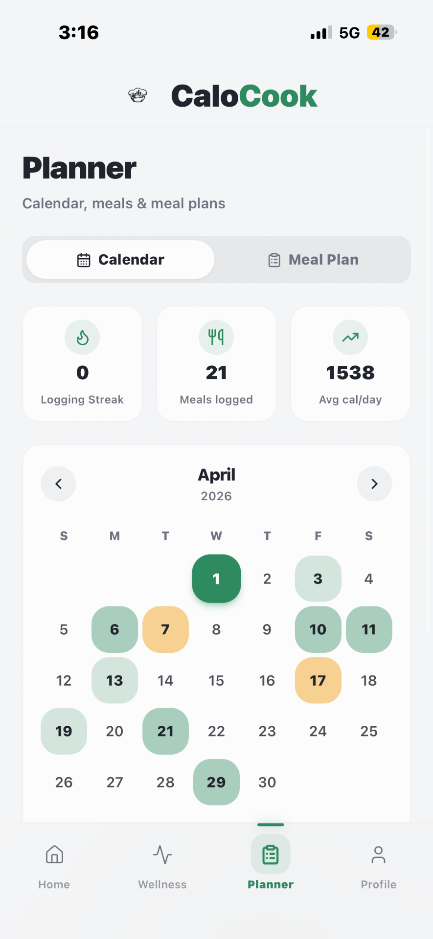 Meal History Calendar screenshot